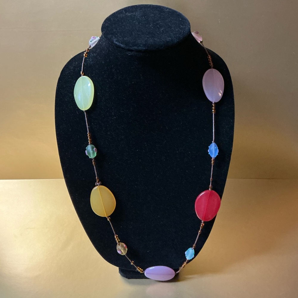 Multicolor Beaded Long Brown String Necklace